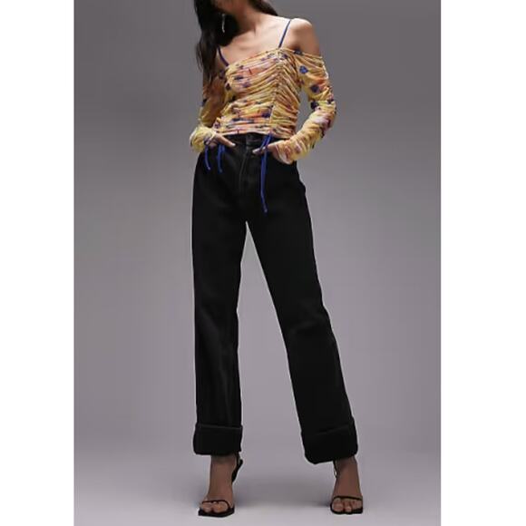NEW TOPSHOP NORDSTROM Multicolor Printed Long Sleeve Ruched Top Size 4-6 - Picture 1 of 9